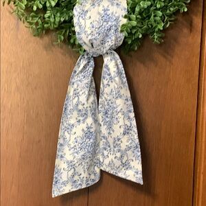 Elegant Blue and White Floral Wreath Sash
